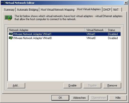 Deaktivieren der virtuellen Netzwerkkarten des VMWare-Servers